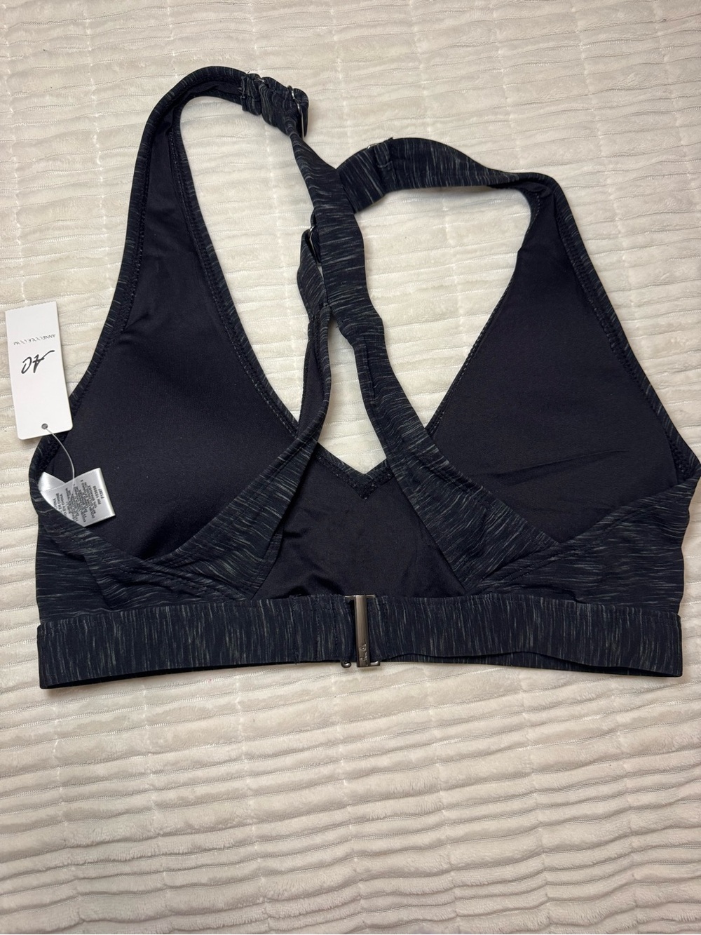 Heather Charcoal Racerback Bikini Swim Top Adjustable Plunge Large - Picture 3 of 6